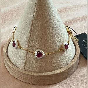 Kate Spade Gold-tone Bracelet with White-Framed Crystal Hearts new with tag